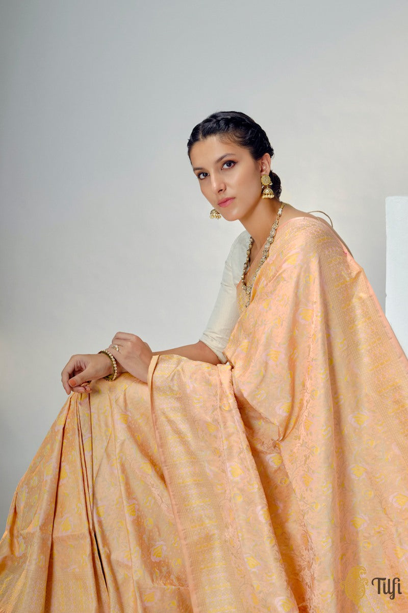 Banarasi Silk Peach Weaving Designer Saree